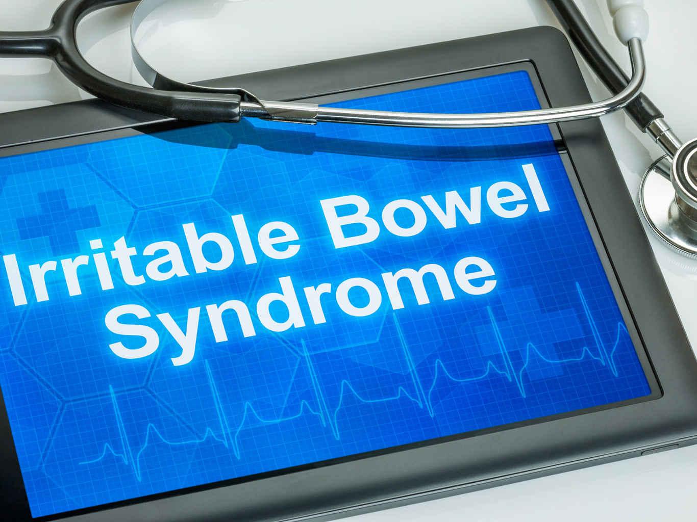 Tablet displaying 'Irritable Bowel Syndrome'.